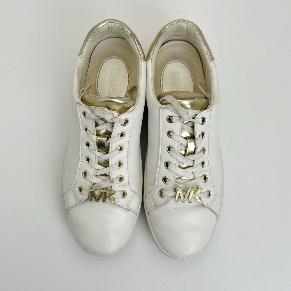 Michael Kors Shea Faux Leather Sneakers Womens Sz 7.5 White Logo Casual Shoes - Picture 4 of 8